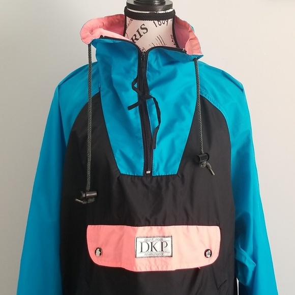 90s Vintage DKP Dopamine Neon Retro Windbreaker Kangaroo Pocket - Picture 4 of 6